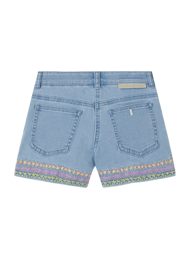 Stella McCartney Shorts Light Blue Denim Embroidered