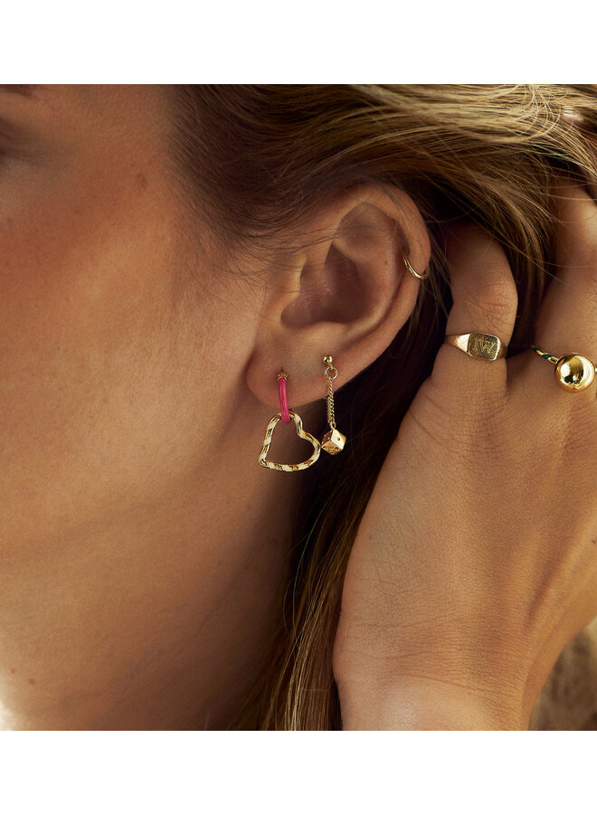 Anna + Nina Single Hibiscus Pink Ring Earring