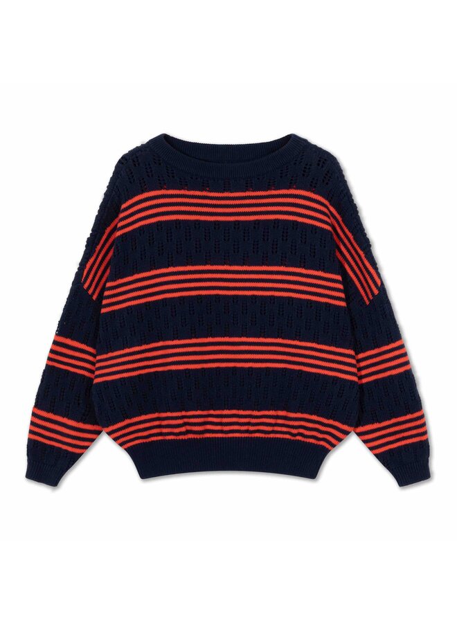 Knit Slouchy Sweater Ajour Stripes