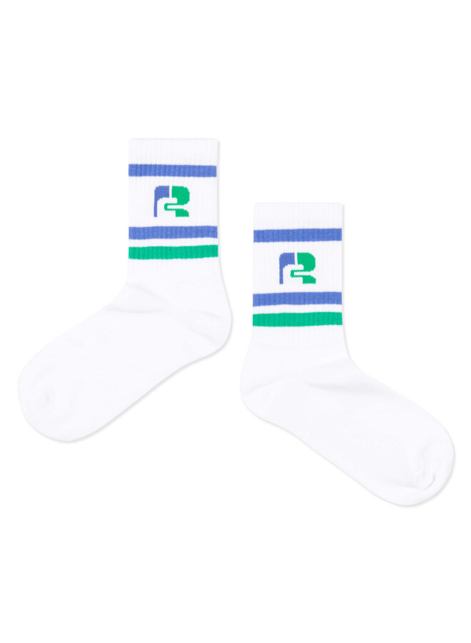 Repose Socks White Ultramarine Green Logo