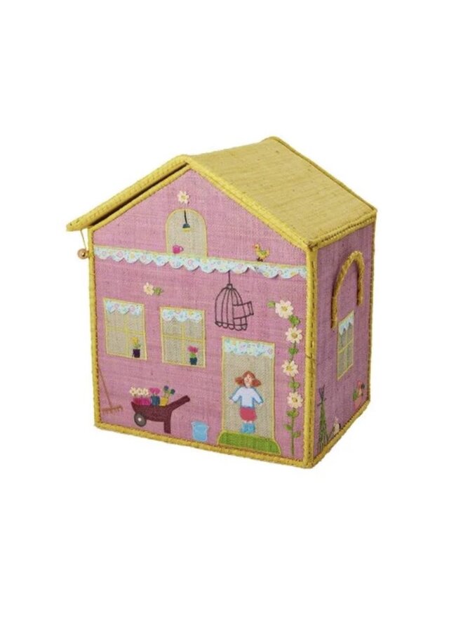 Raffia Toy Baskets With House Theme  Medium