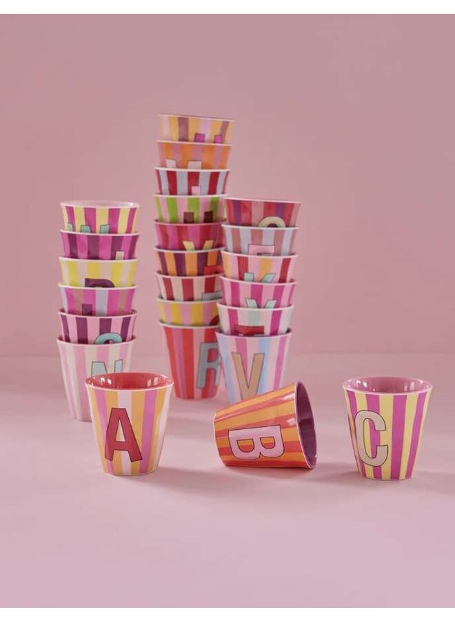 Rice Gestreepte Alfabet Letter Beker Melamine Roze