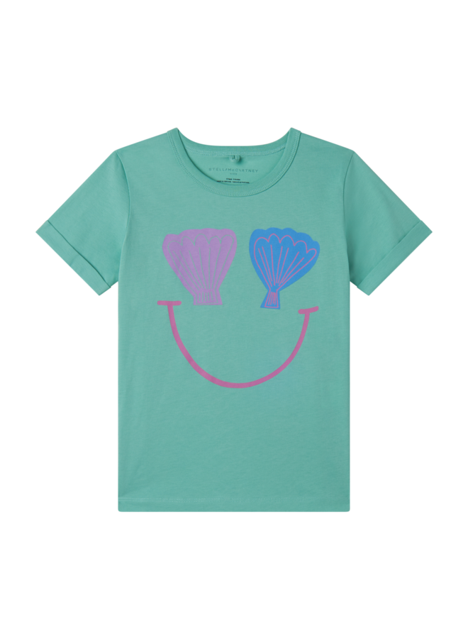 Stella McCartney T-Shirt Shells Smile Verde Acqua