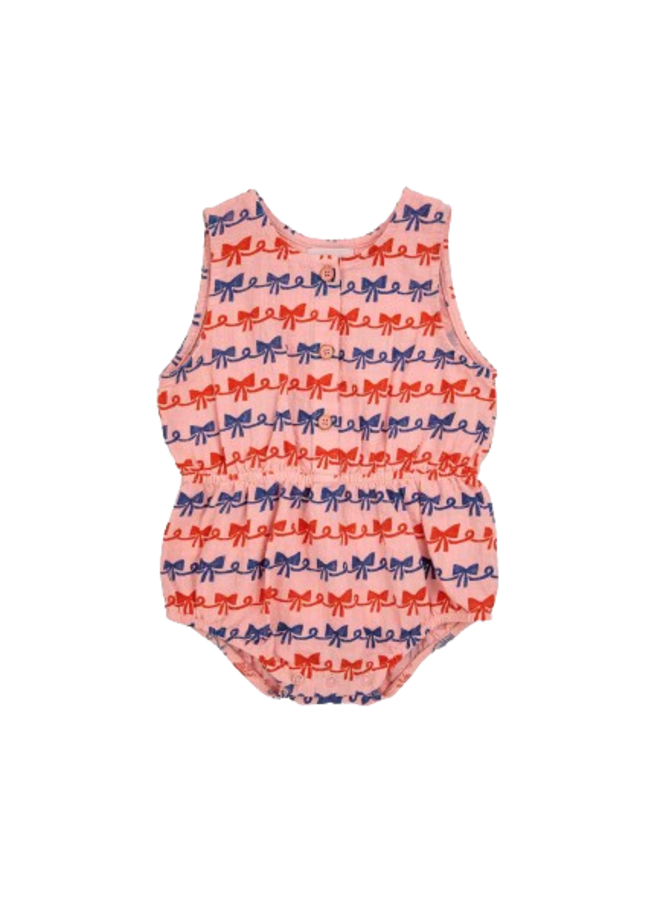 Woven Romper Ribbon Bow All Over