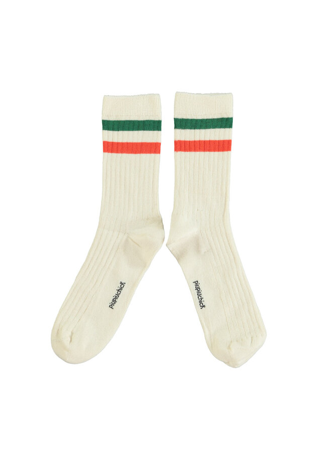 Piupiuchick Socks Ecru Orange & Green Stripes