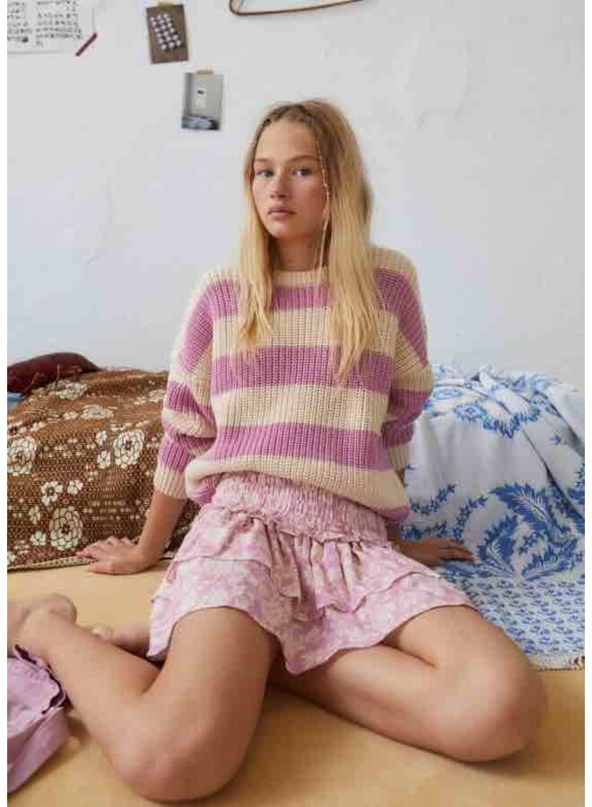 The New Society Jumper Myra Natural & Iris Lilac Stripes