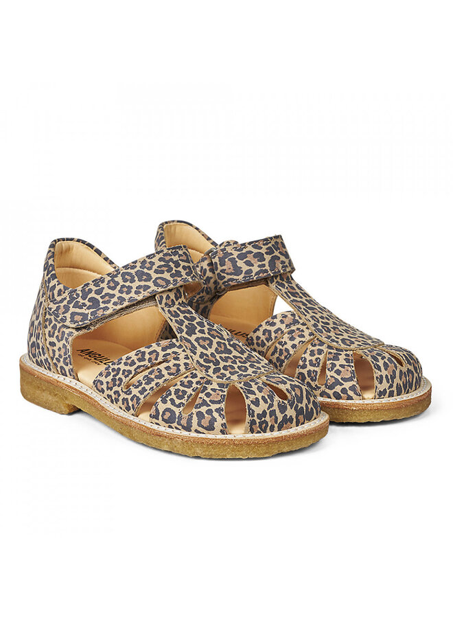 Angulus Sandal With Velcro Closure Beige Leopard