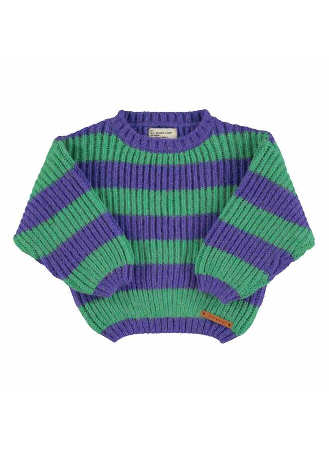 Knitted Sweater Green & Purple Stripes