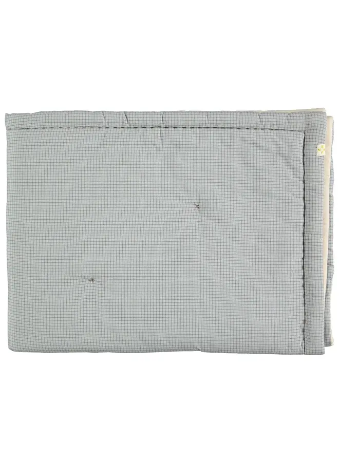 Camomile London Cross Stitch Quilt Light Blue Check Cot (85x120)