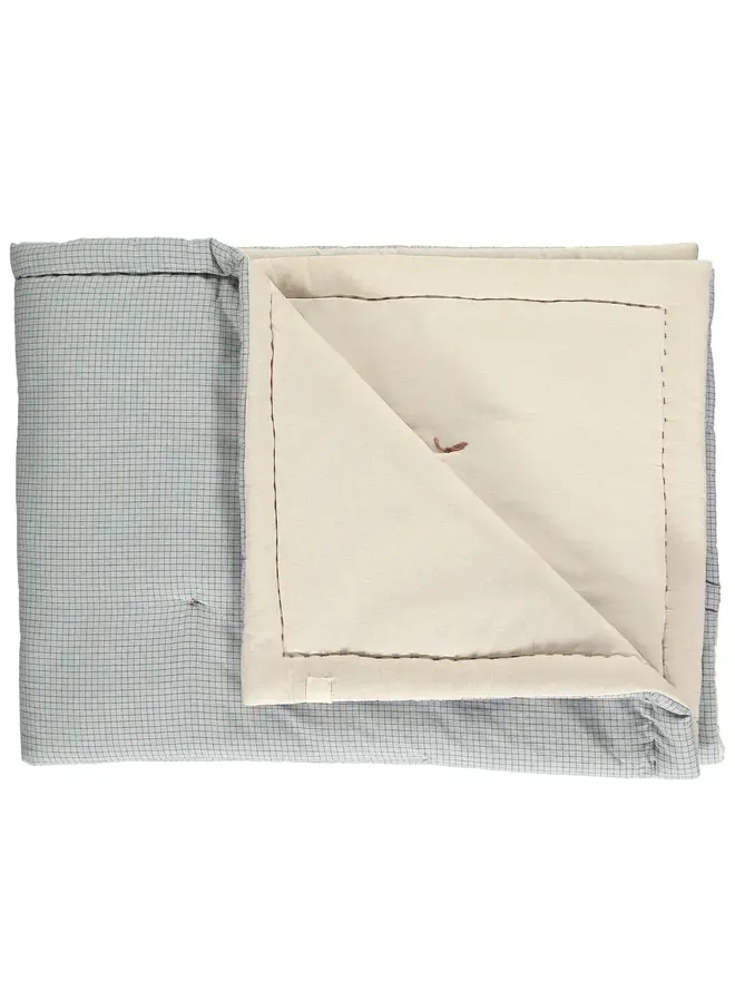 Camomile London Cross Stitch Quilt Light Blue Check Cot (85x120)