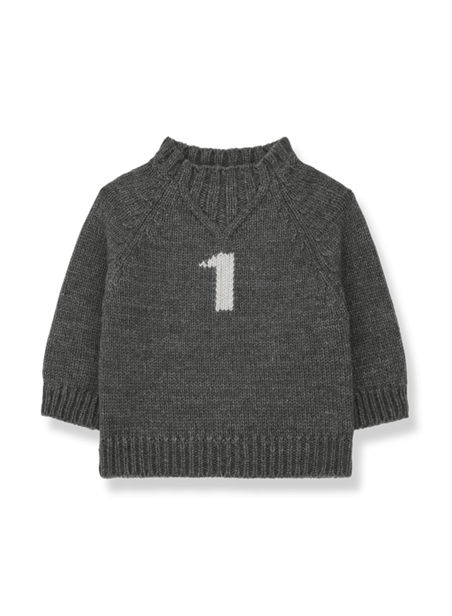 One More in the Family Number One Sweater Leo Grey