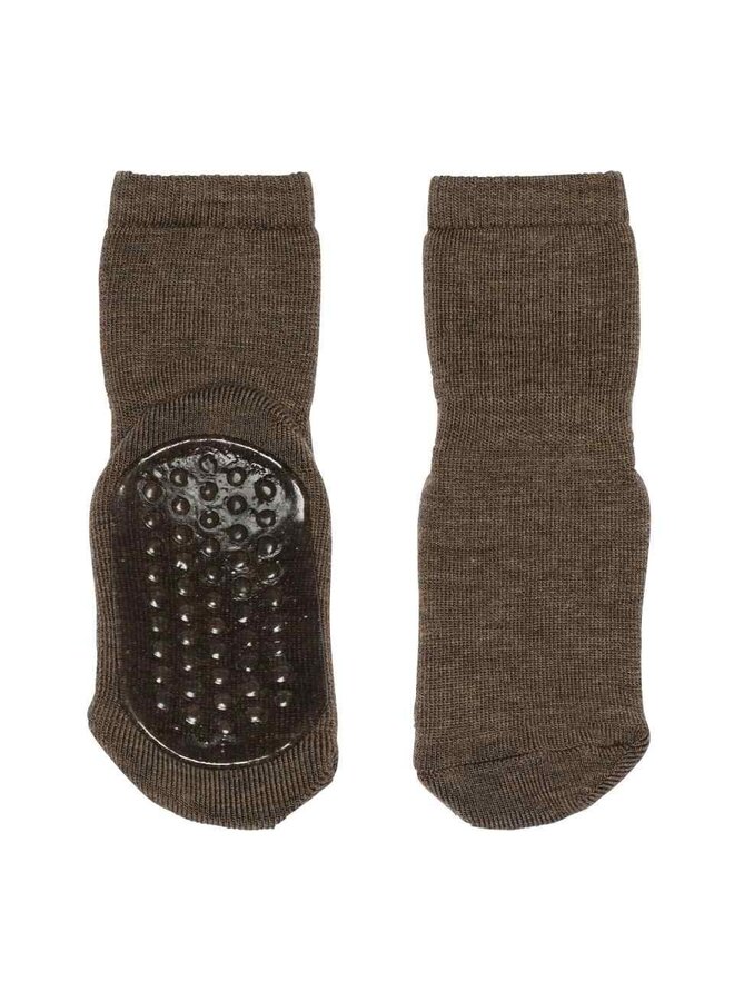 Wool Socks Anti Slip Brown Melange