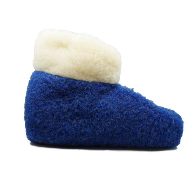 Wonderfully Warm Wool Slippers – High Model Blue with White Collar