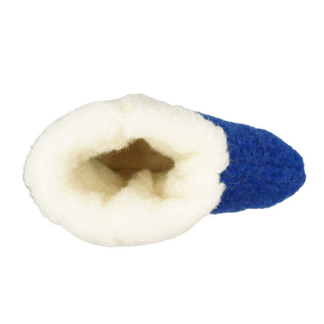 Wonderfully Warm Wool Slippers – High Model Blue with White Collar