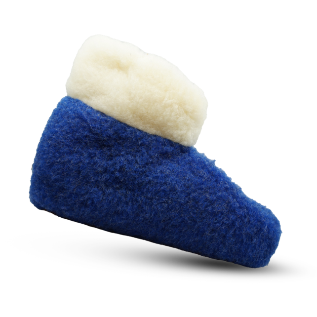 Wonderfully Warm Wool Slippers – High Model Blue with White Collar
