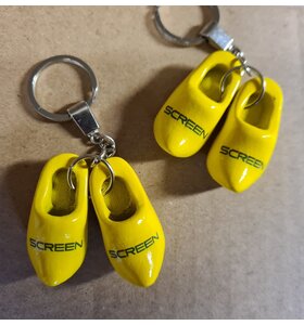 Keychain with two clogs yellow with your logo / text