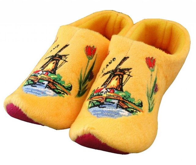 Holland slippers windmill and tulips yellow
