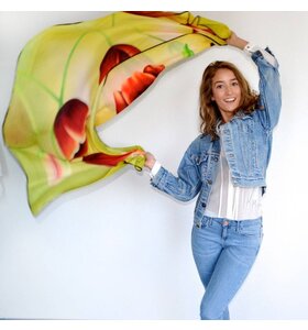 Tulpensjaal geel met rode tulpen