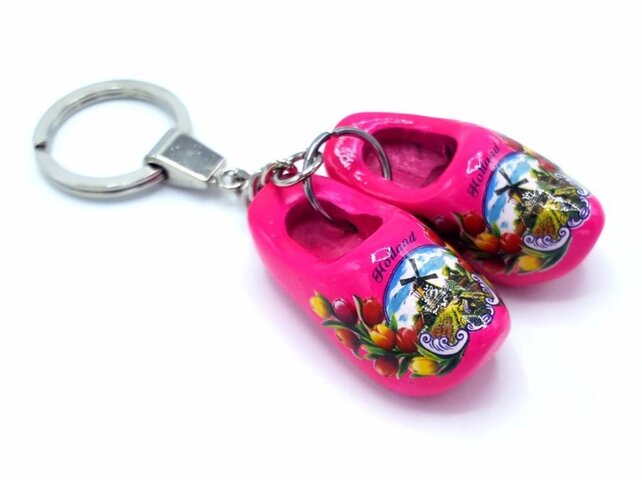 Klompsleutelhanger 2 klompjes Fuchsia