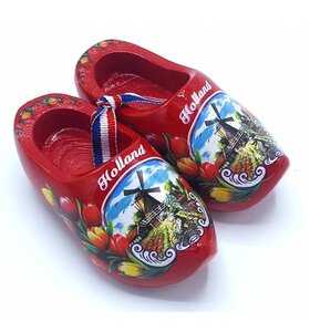 Souvenir klompenpaartje 8cm rood