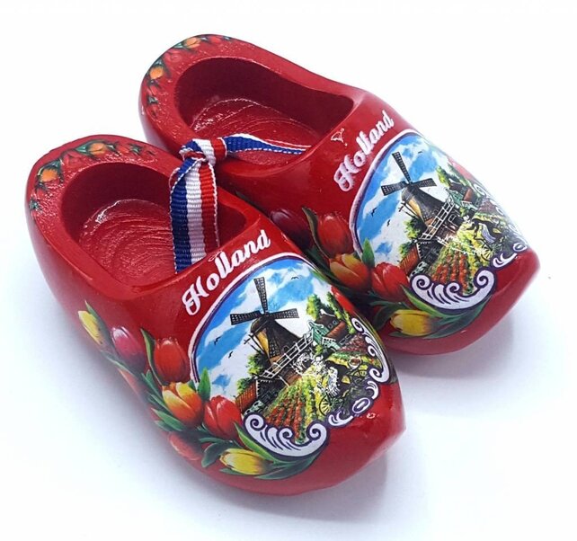 Souvenir klompenpaartje 8cm rood