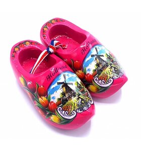 Souvenir woodenshoes 8cm dark pink