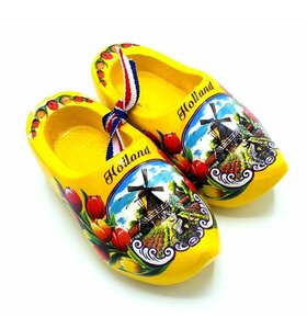 Souvenir klompenpaartje 8cm geel