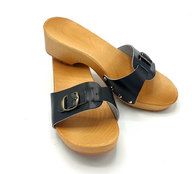 Wooden sandals black -slippers-