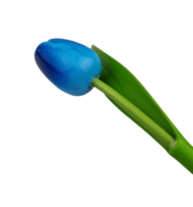 Wooden tulip blue on stem with leaf 30cm