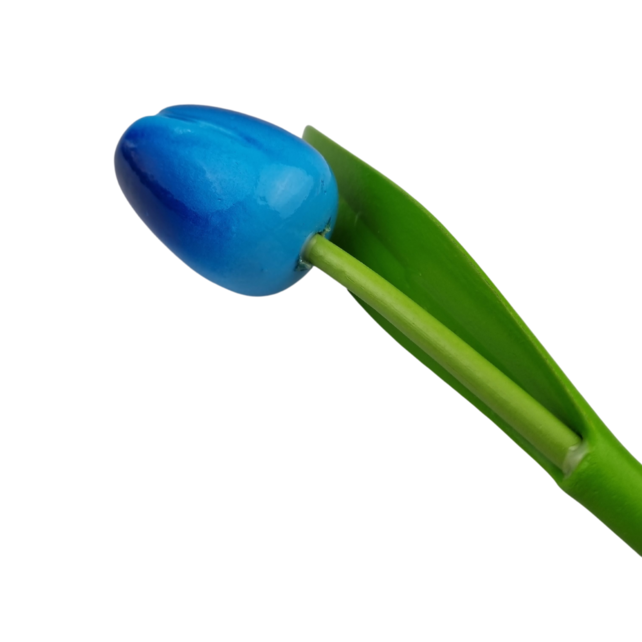 Houten tulp blauw op steel met blad