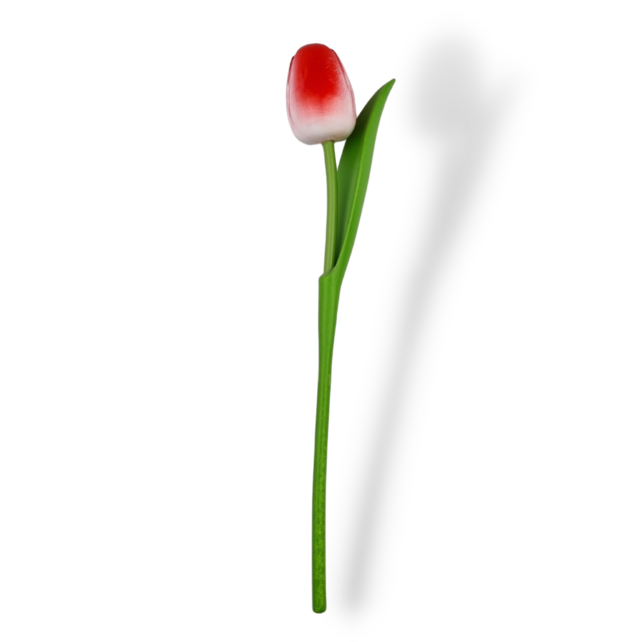 Wooden tulip red w/white on stem with leaf 30cm
