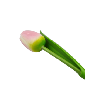 Houten tulp roze op steel met blad 30cm