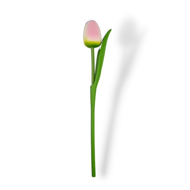 Wooden tulip pink on stem with leaf 30cm