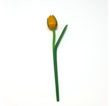 Houten tulp geel op steel met blad 30cm