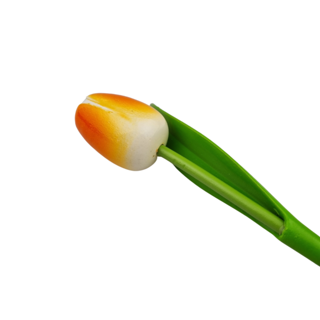 Houten tulp oranje op steel met blad 30cm