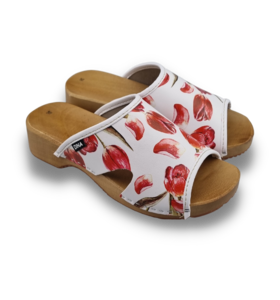 Houten sandalen met fleurige rode tulpen - Dina Sandals