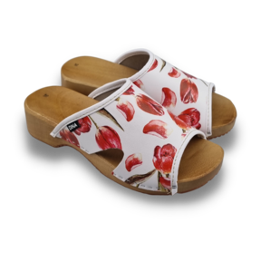 Houten sandalen met fleurige rode tulpen - Dina Sandals