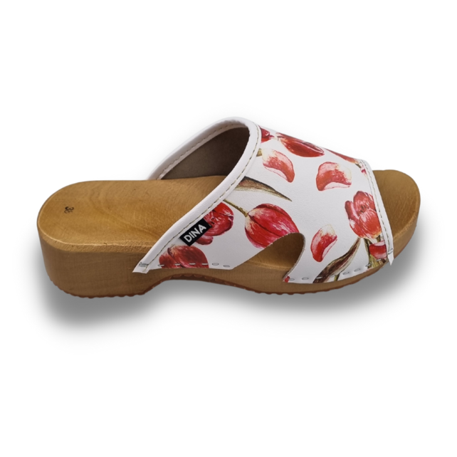 Houten sandalen met fleurige rode tulpen - Dina Sandals