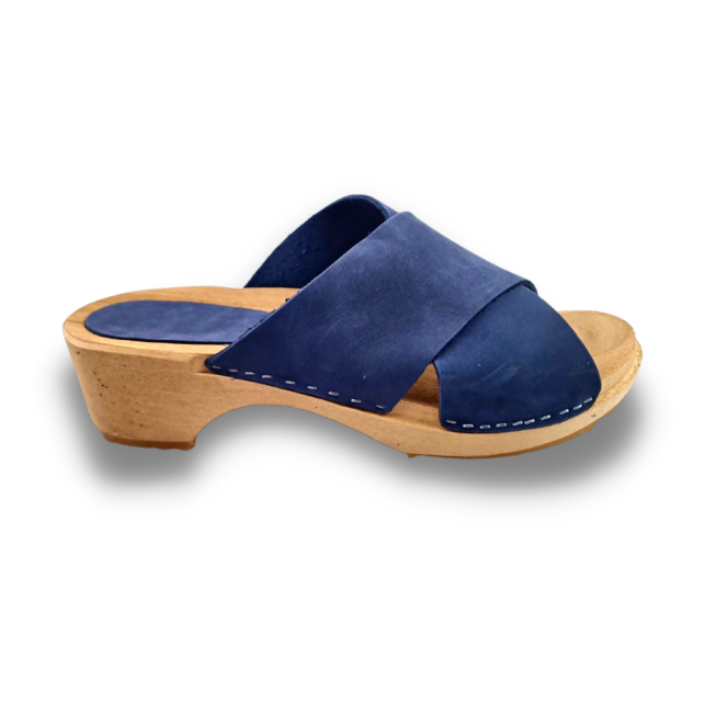 Houten sandalen met nubuck leer - Jeans Blue - Dina Sandals Houten sandalen met nubuck leer - Jeans Blue - Dina Sandals
