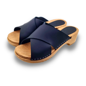 Wooden sandals with nubuck leather - matte black - Dina Sandals