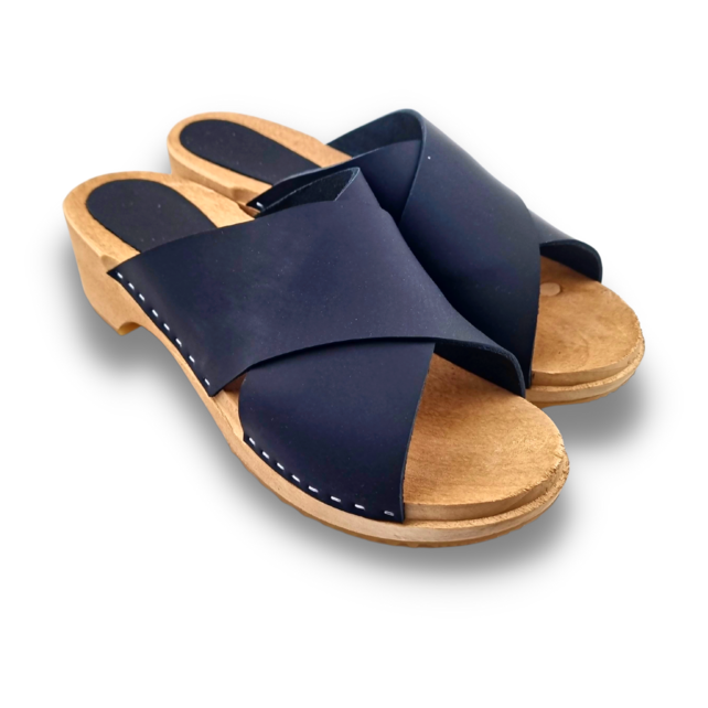 Houten sandalen met nubuck leer - mat zwart - Dina Sandals