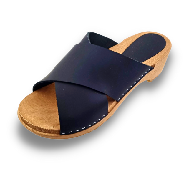 Houten sandalen met nubuck leer - mat zwart - Dina Sandals