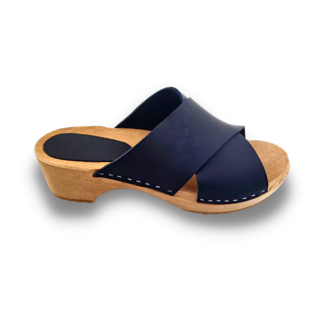 Houten sandalen met nubuck leer - mat zwart - Dina Sandals