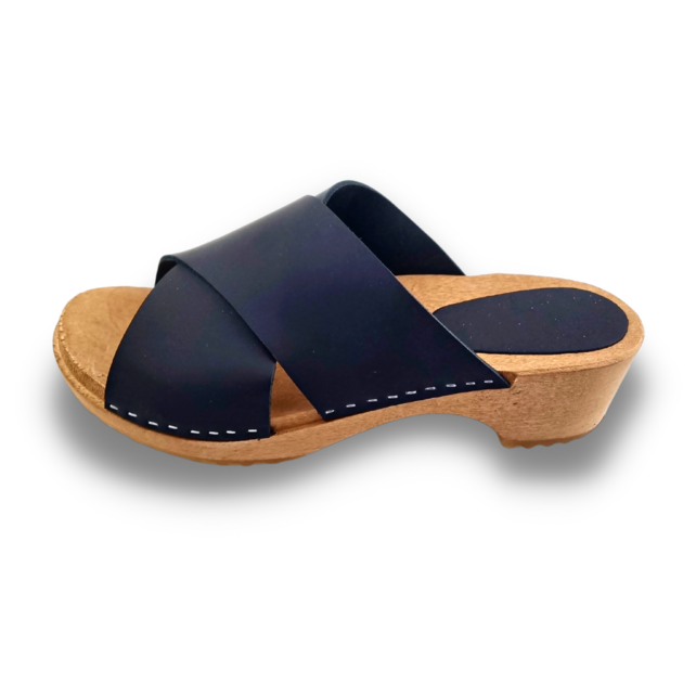 Wooden sandals with nubuck leather - matte black - Dina Sandals