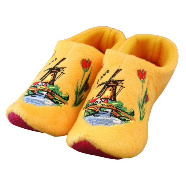 Holland slippers windmill and tulips yellow