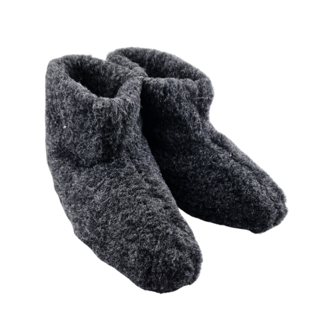 Wollen sloffen | hoog model | antraciet