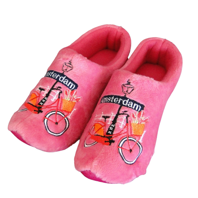 Klomp pantoffels roze met fiets