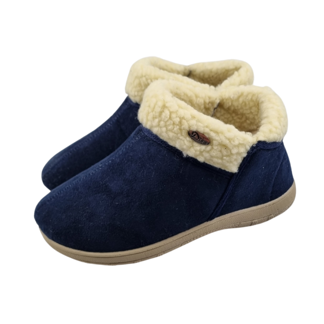 Halfhoge slof met harde zool - voering van wol - comfortabel voor binnen en buiten kleur Blauw Halfhoge slof met harde zool - voering van wol - comfortabel voor binnen en buiten kleur Blauw