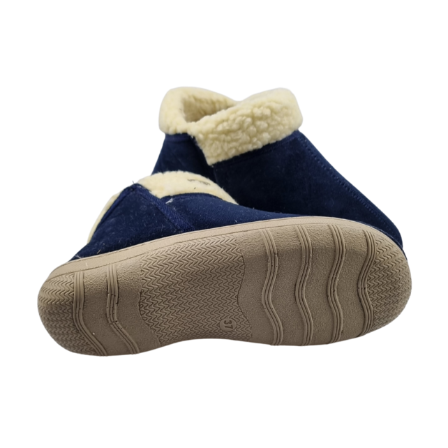 Halfhoge slof met harde zool - voering van wol - comfortabel voor binnen en buiten kleur Blauw Halfhoge slof met harde zool - voering van wol - comfortabel voor binnen en buiten kleur Blauw
