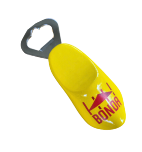 Flesopener klomp 8cm met bedrukking - geel